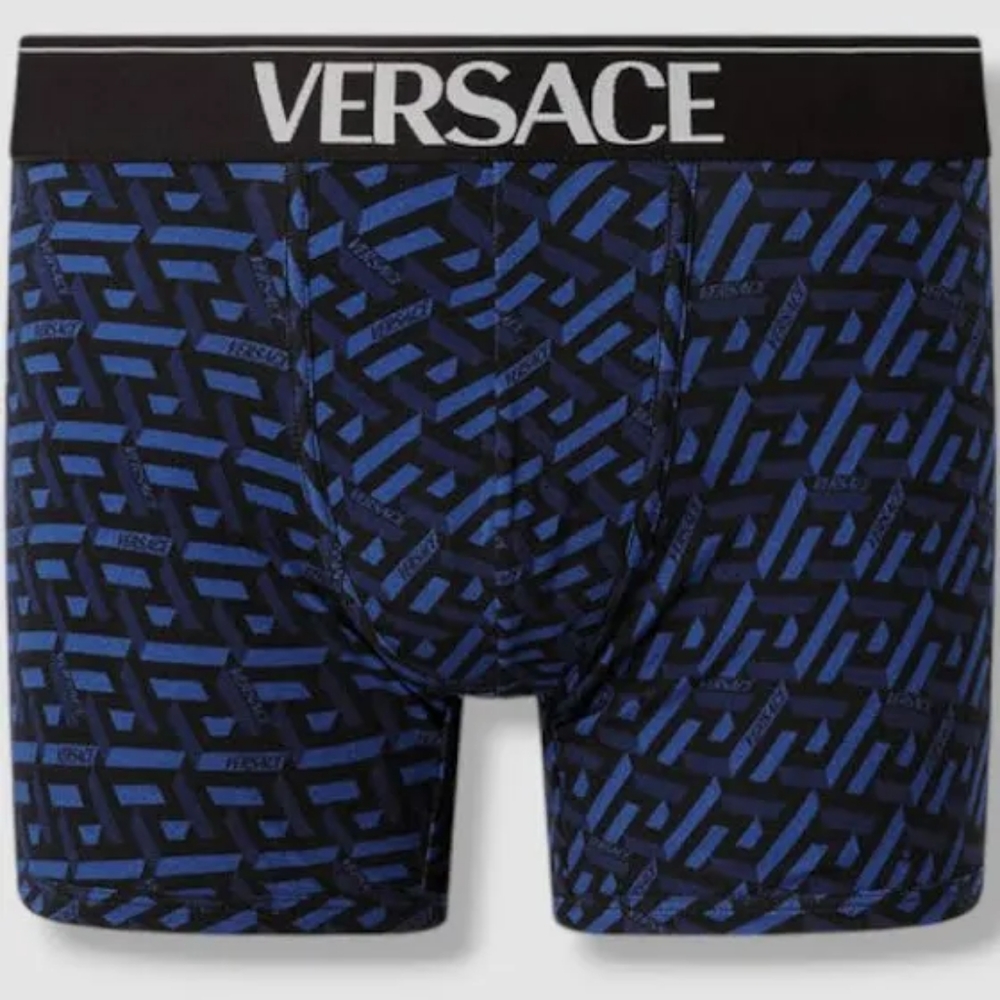 VERSACE GRECA SIGNATURE PRINT TRUNKS BLUE-BLACK RARE ITEM SIZE 5 = MEDIUM